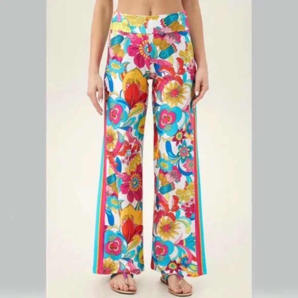 Trina Turk Fontaine Floral Swim Cover Up Pants Side Slits Fold-over Waist - Picture 3 of 15